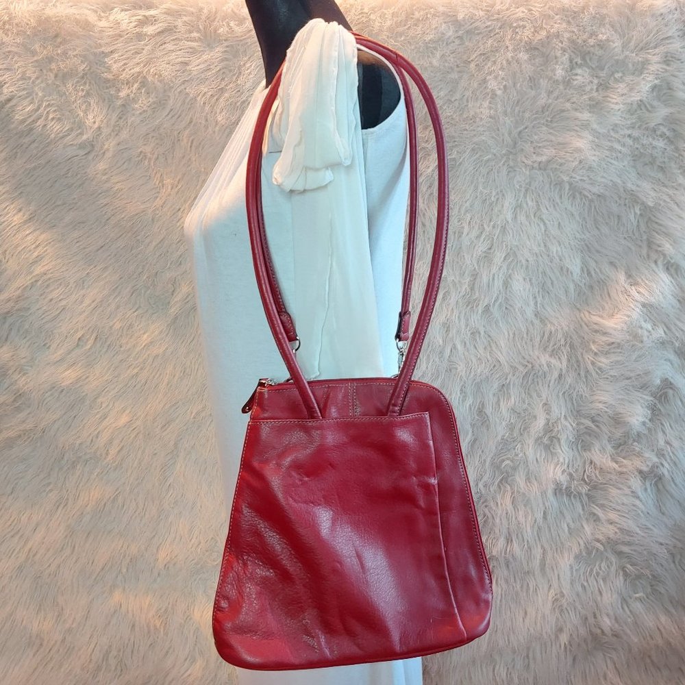 Clark Red Leather Two Ways to Carry Leather Shoulder Bag Backpack